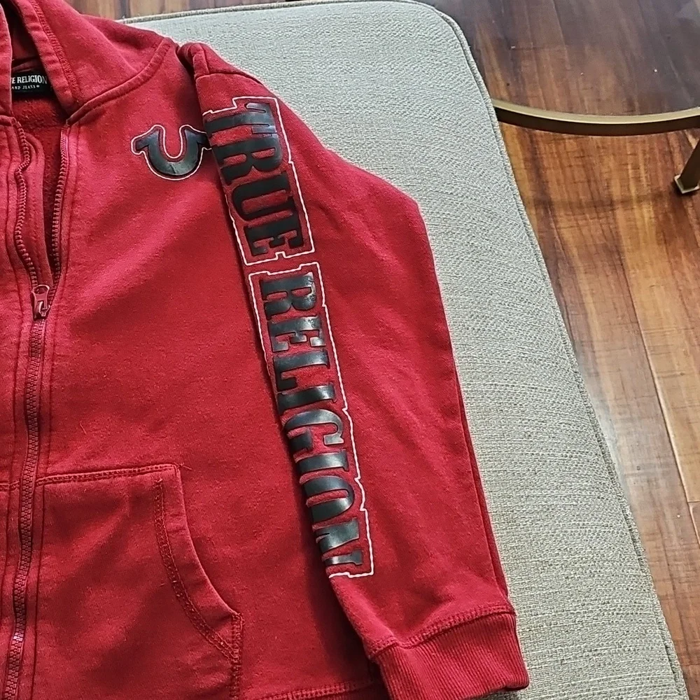 True Religion Red Hoodie with Branded Label Red Juniors Sz Large 14/15